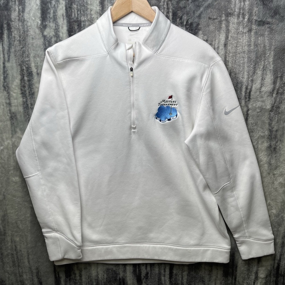 Nike Golf Masters Men's Large White 1/4 Zip Embroidered Pullover Long Sleeve